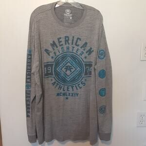 AMERICAN FIGHTER Men's 4XL T-shirt Premium Athletic Military Gray Long Sleeve